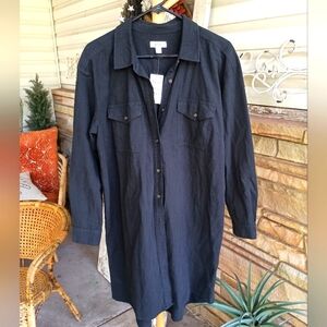 NWT Style & Co. Black Button-Up 100% Cotton Shirt Dress_Large